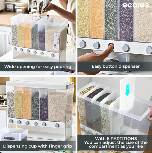 6 in 1 Cereal Dispenser – Multi-Compartment Dry Food Storage