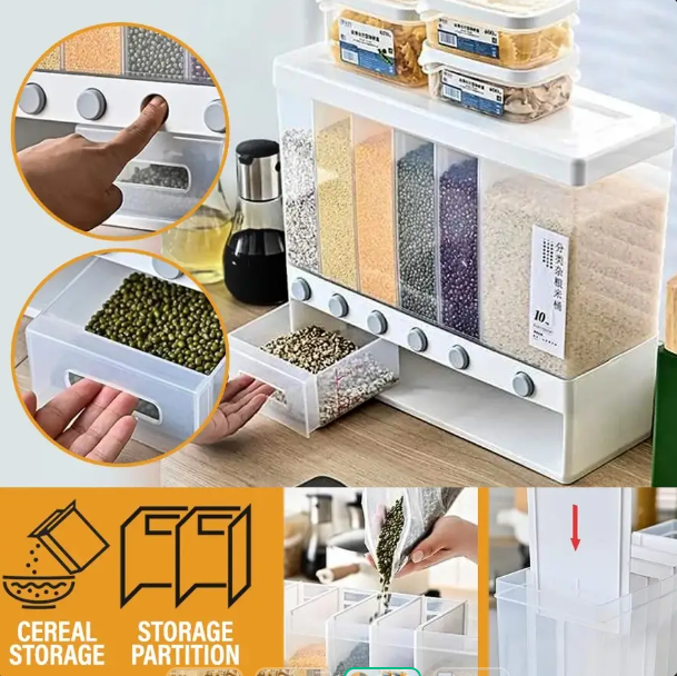 6 in 1 Cereal Dispenser – Multi-Compartment Dry Food Storage