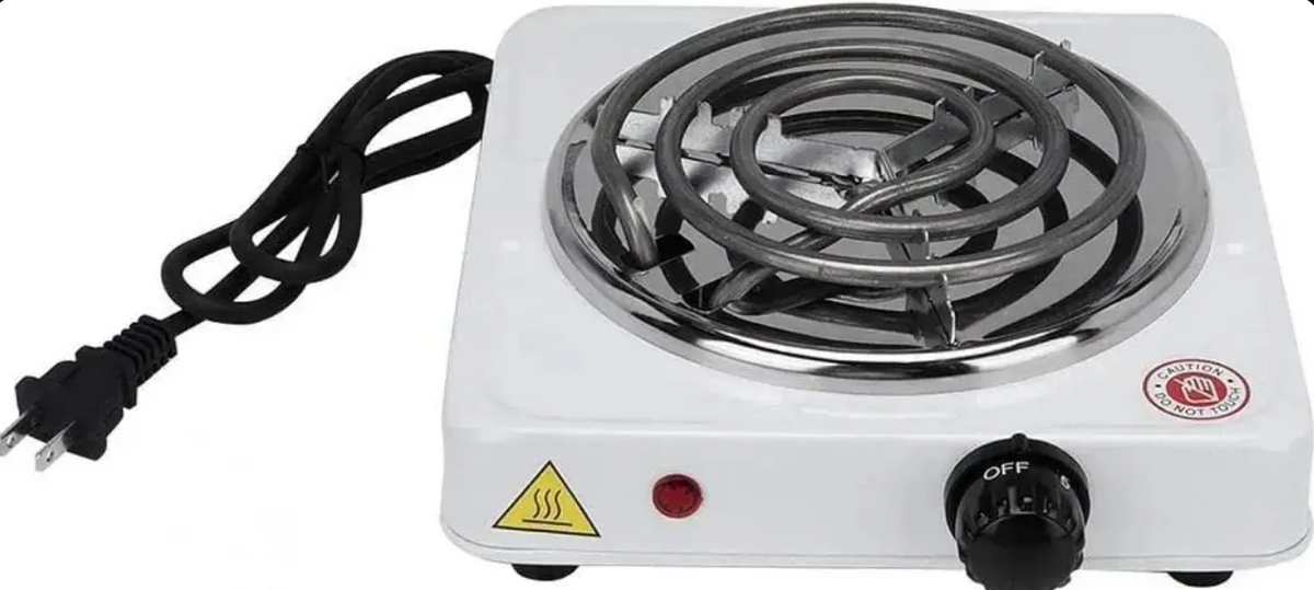 Electric Stove 1000W Stainless Steel White Compact